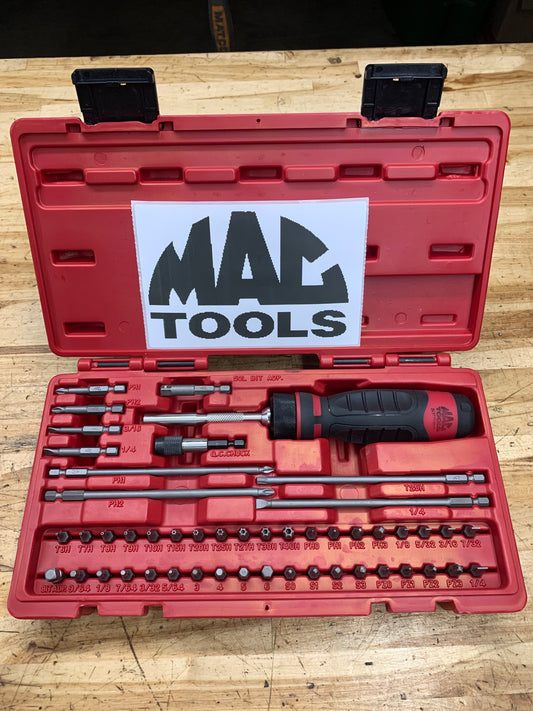 Mac Grip 1/4” Hex Bit Ratcheting Screwdriver Set SBDR49SA LIKE NEW