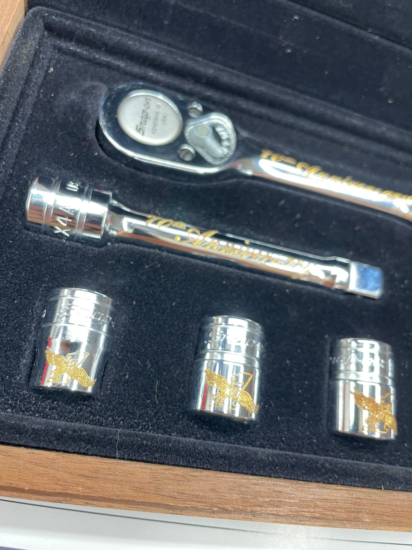 Snap On 70th Anniversary Edition 1990 24K Gold Engraved SAE Socket/Ratchet Set USA
