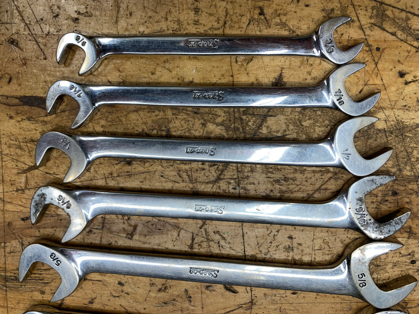 Snap On 7pc SAE Four Way Angle Open Wrench Set USA VS807B