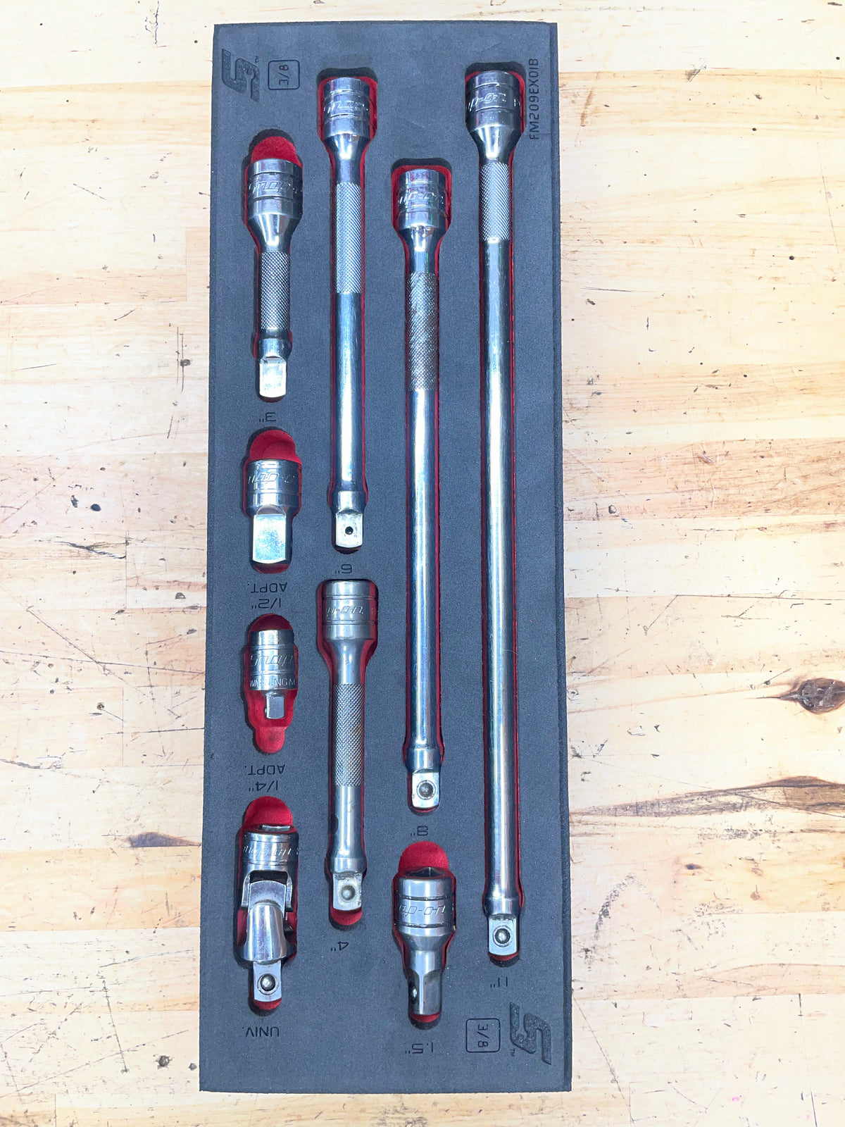 Snap On 3/8” Extension/Adapter Set 9pc Foam Tray USA 209AFXAFR