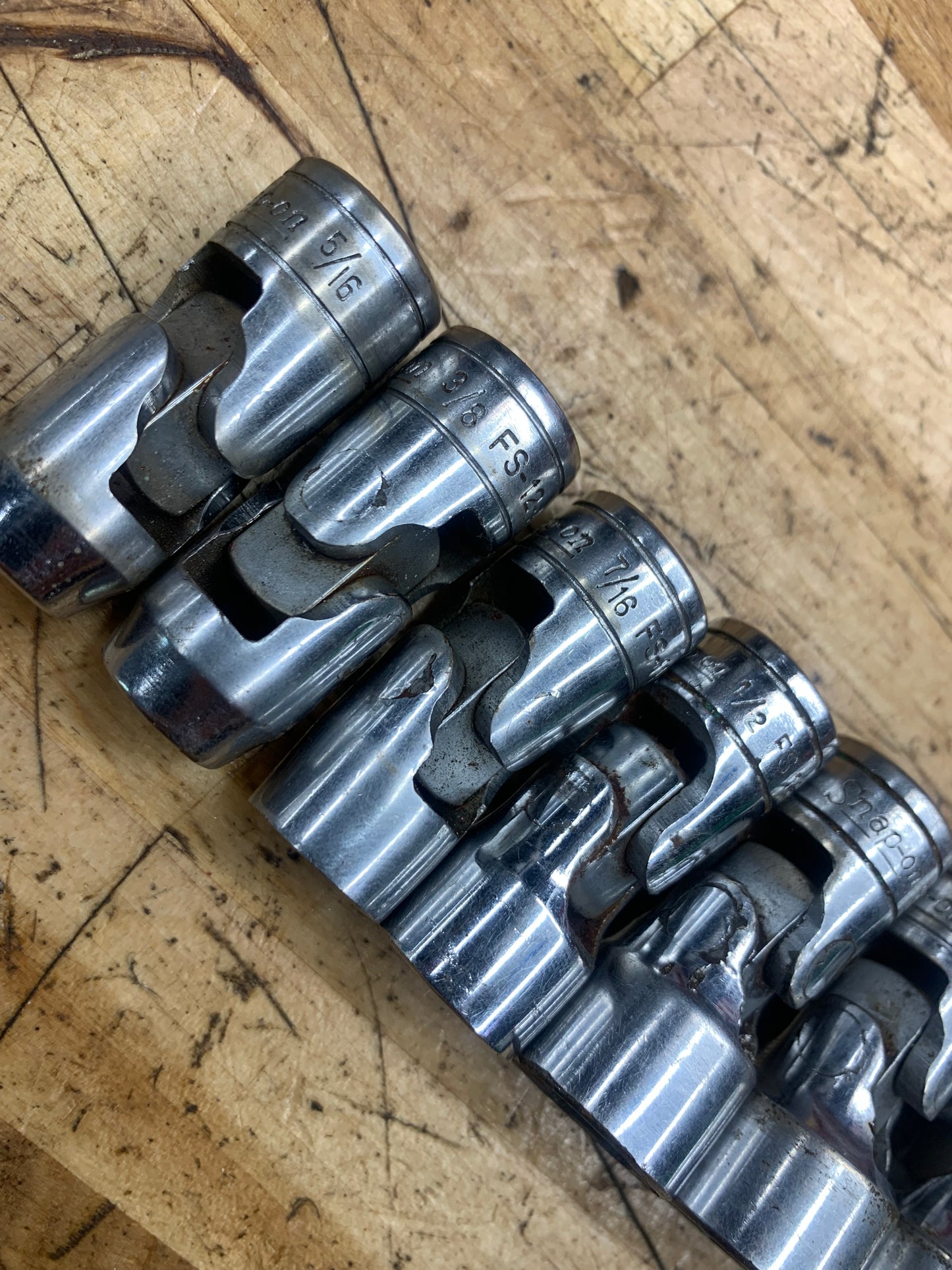 Snap On 3/8” SAE Universal Swivel Sockets 8pc USA