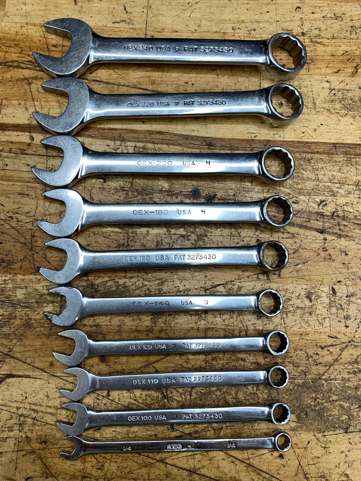 Snap On SAE Combo Short Pattern Wrench Set 10pc USA OEXS709B+1/4"