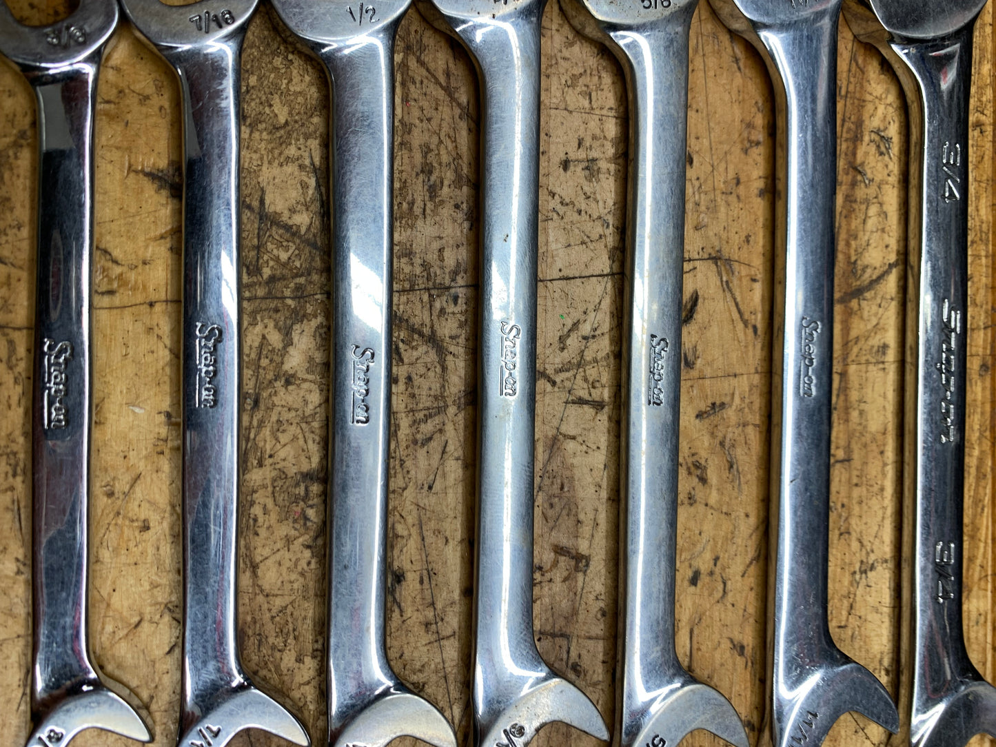 Snap On 7pc SAE Four Way Angle Open Wrench Set USA VS807B