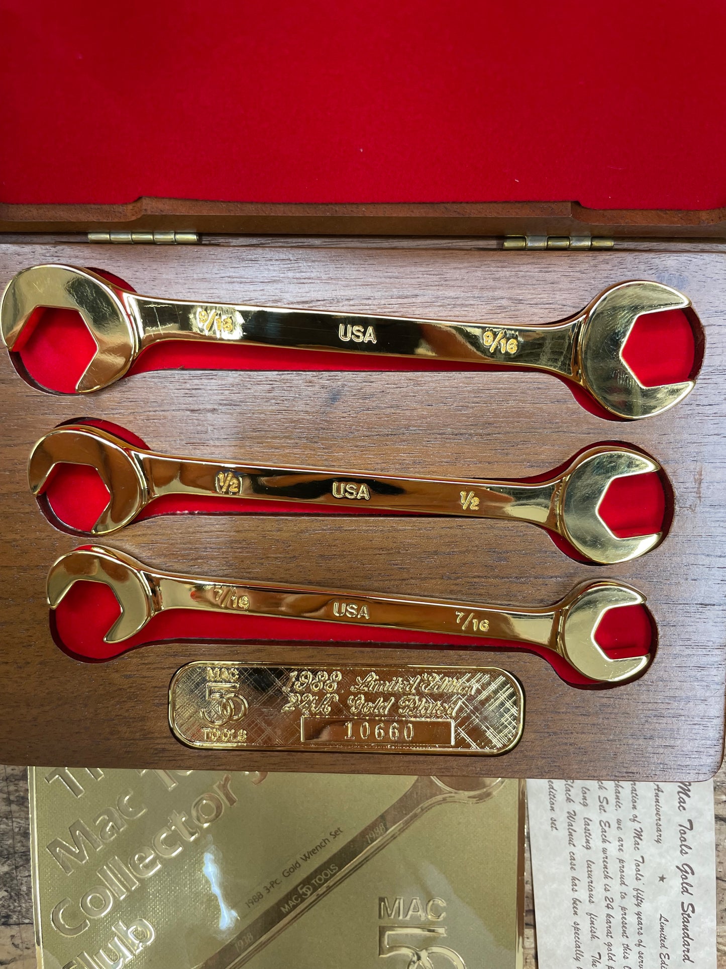 Mac Tools 1988 50th Anniversary Limited Edition 24k Gold Plated Four Way Open Wrench Set USA SDA1998