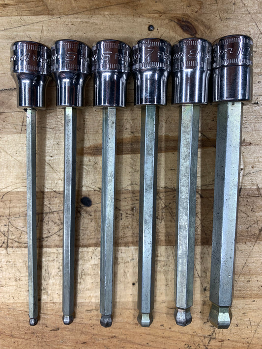 Snap On Metric Long Hex Ball End 3/8” Socket Set 6pc. USA