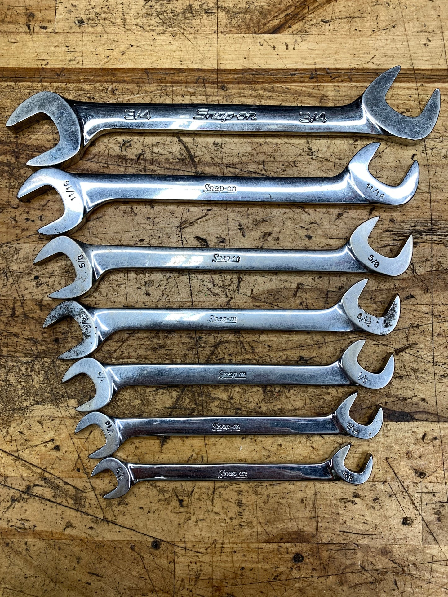 Snap On 7pc SAE Four Way Angle Open Wrench Set USA VS807B
