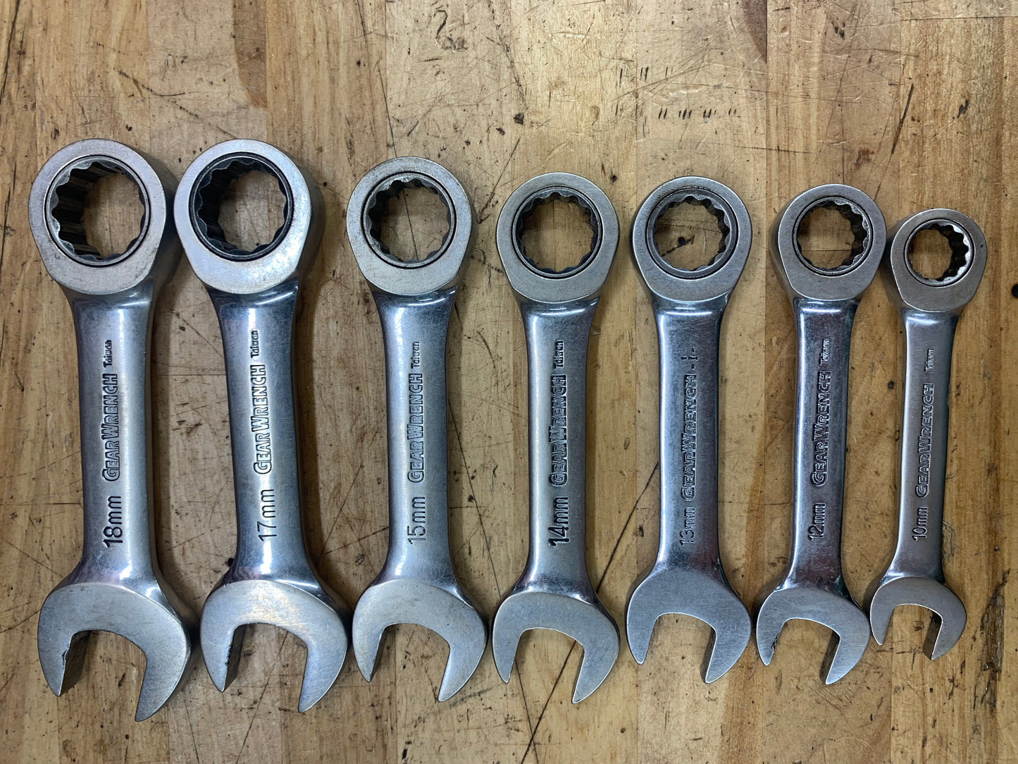 Gearwrench Metric Stubby Ratcheting Combo Wrench Set 7pc