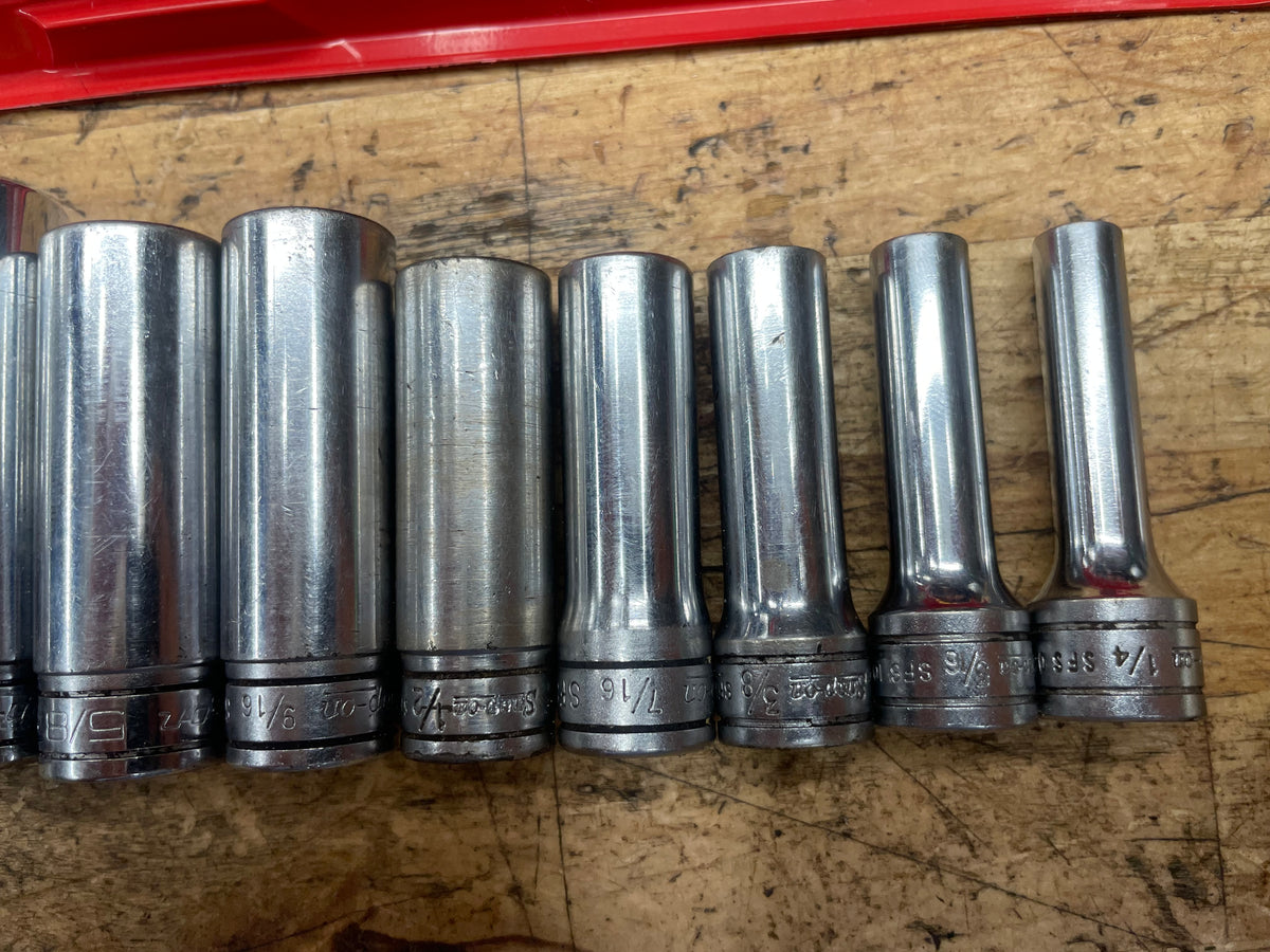 Snap On 3/8” SAE Deep Socket Set 11pc 1/4"-7/8" USA 211SFSY
