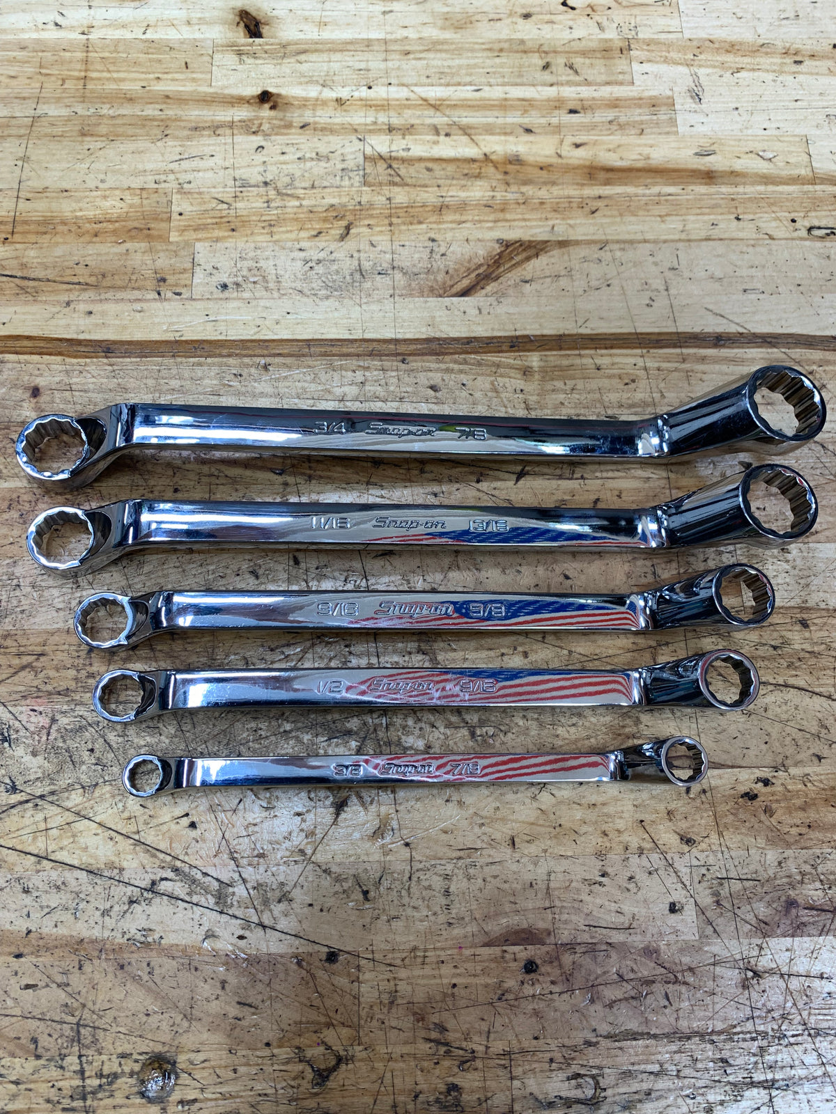 Snap On SAE 60 Degree Deep Offset Box Wrench Set 5pc 3/8"-7/8" USA NICE XO605