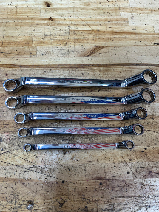 Snap On SAE 60 Degree Deep Offset Box Wrench Set 5pc 3/8"-7/8" USA NICE XO605