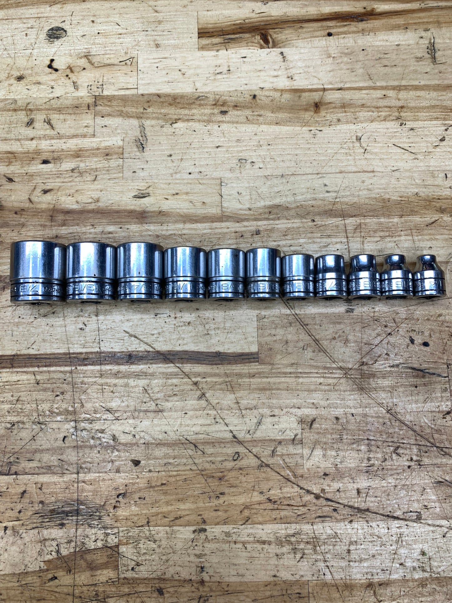 Snap On 3/8" SAE Shallow Socket Set 11pc 1/4"-7/8" USA 211FSY