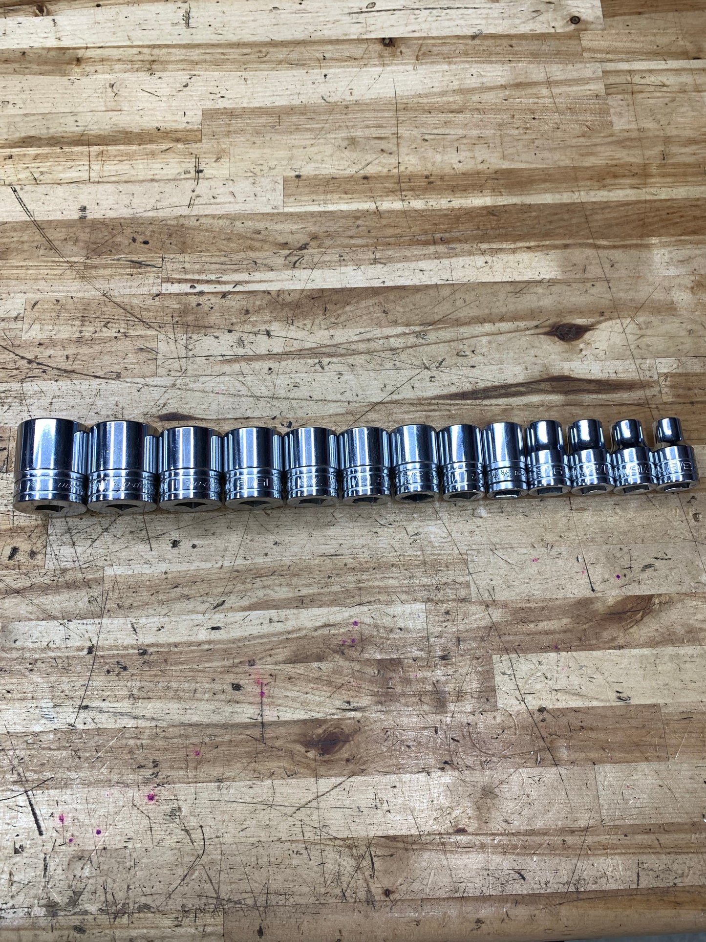 Snap On 1/2" SAE Shallow Socket Set 3/8"-1-1/8" 13pc USA 313SWYA