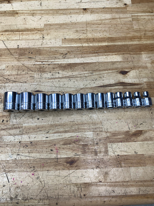 Snap On 1/2" SAE Shallow Socket Set 3/8"-1-1/8" 13pc USA 313SWYA