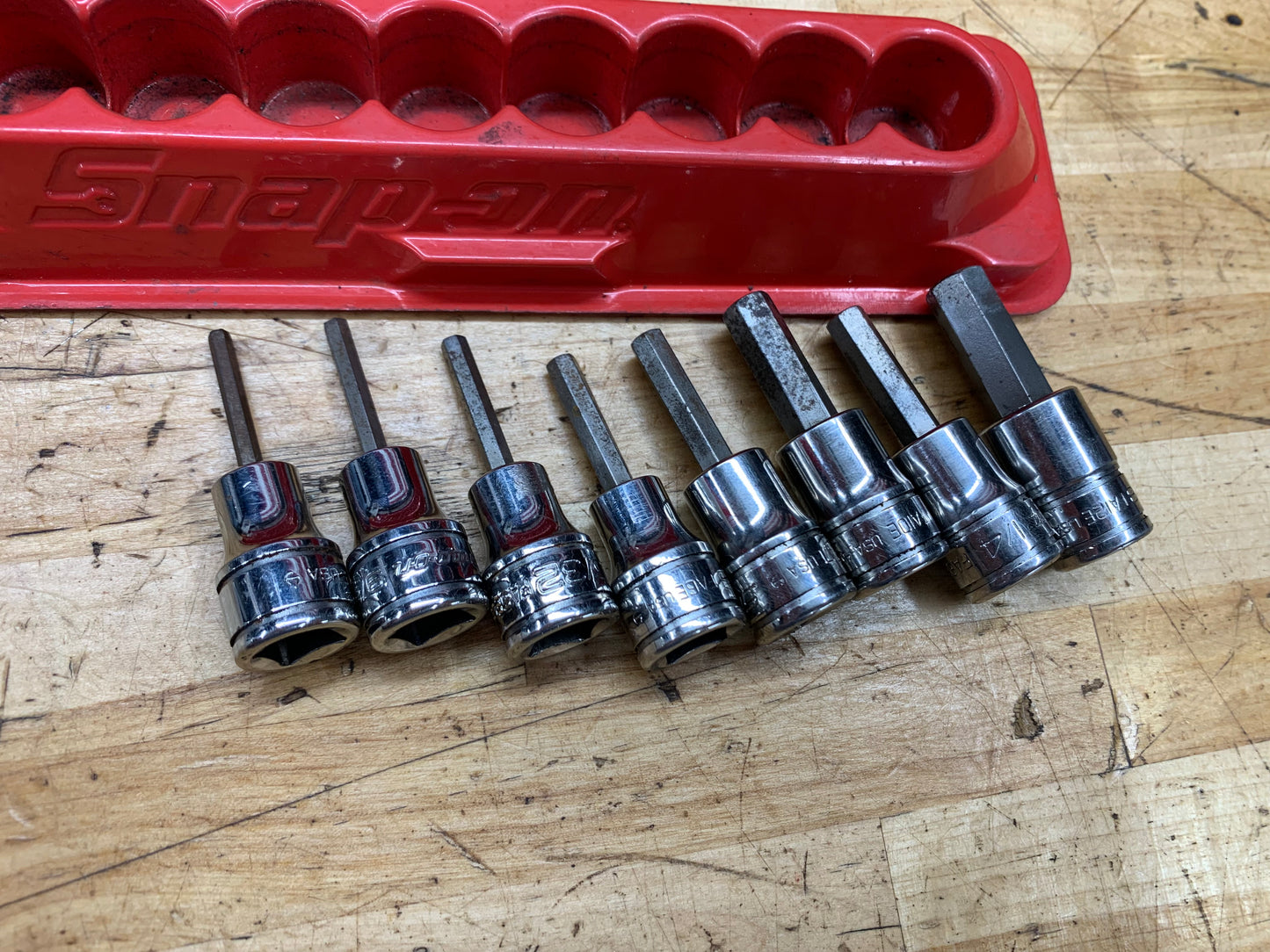 Snap On SAE Hex 3/8” Drive Socket Set w/ Mag. Tray 8pc. USA 208EFAY