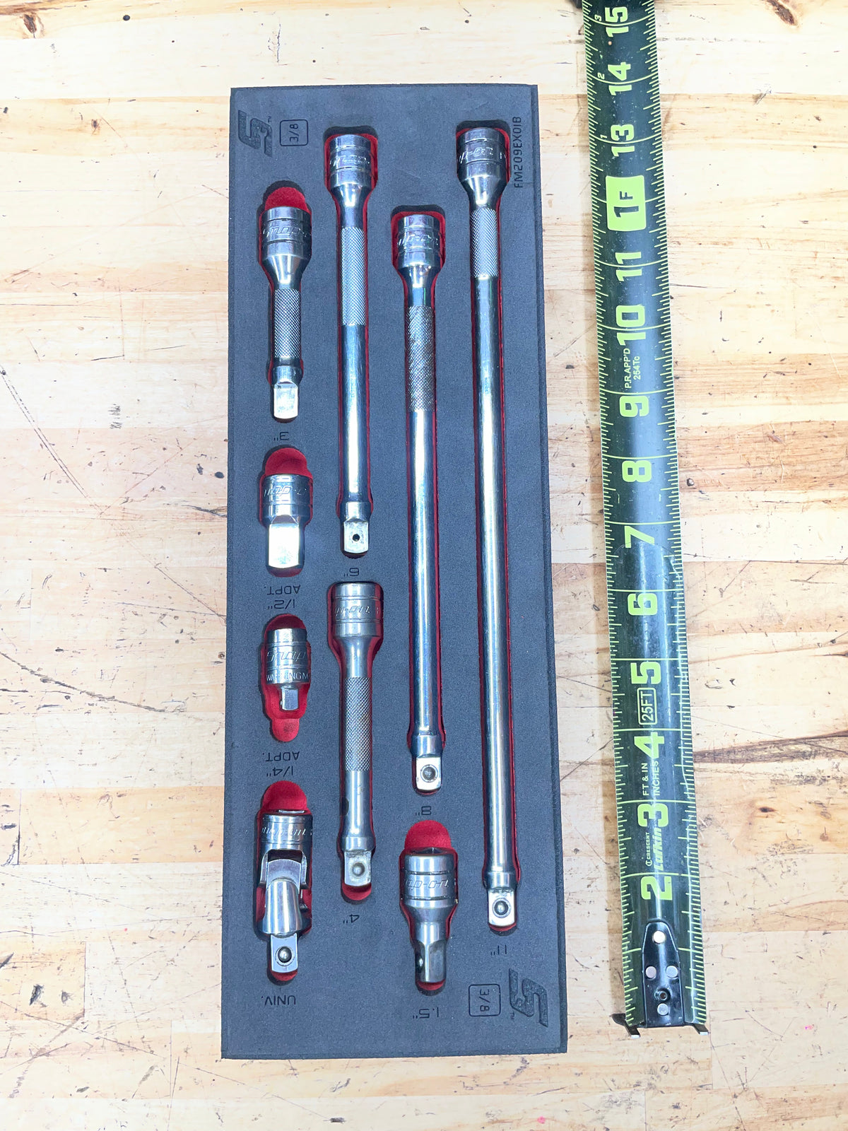 Snap On 3/8” Extension/Adapter Set 9pc Foam Tray USA 209AFXAFR
