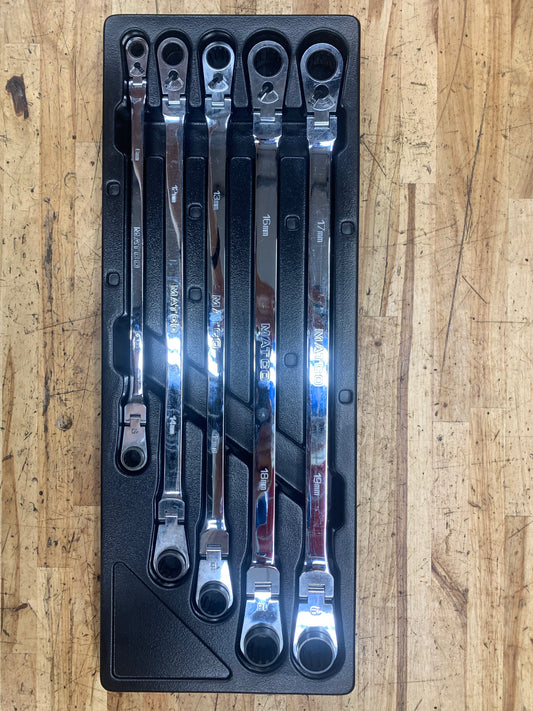 Matco Metric Long Ratcheting Flex Head Wrench Set 5pc SRFBXLM52TA