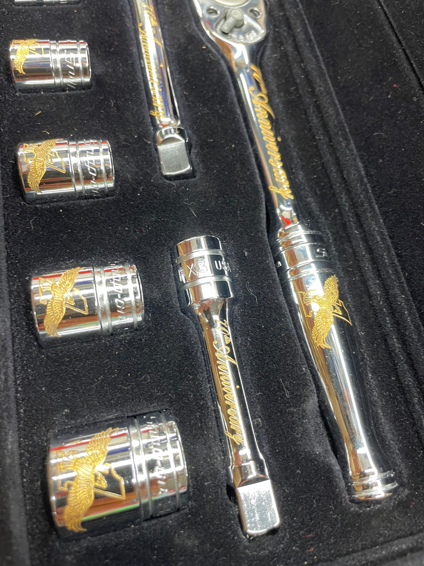 Snap On 70th Anniversary Edition 1990 24K Gold Engraved SAE Socket/Ratchet Set USA