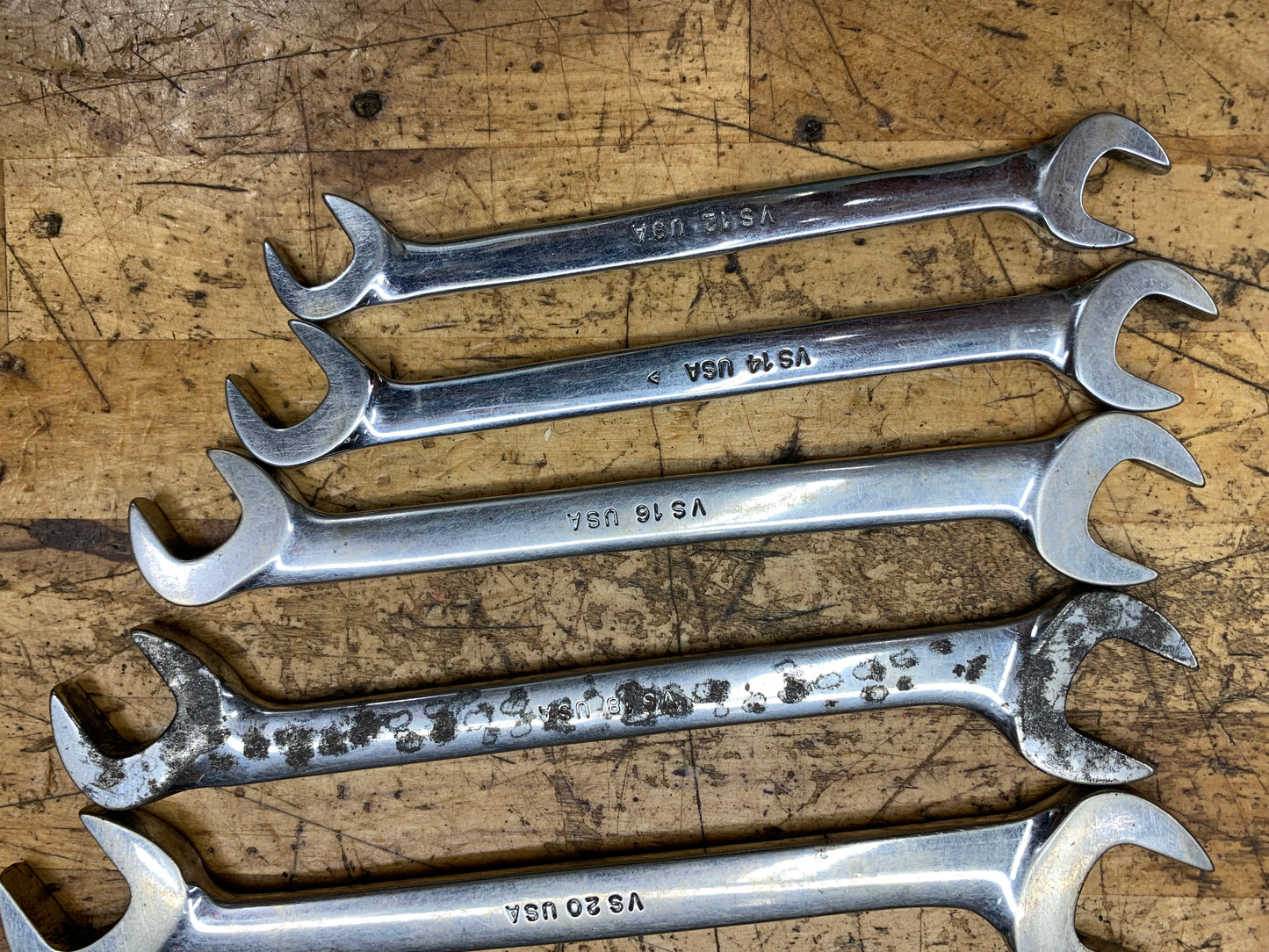 Snap On 7pc SAE Four Way Angle Open Wrench Set USA VS807B