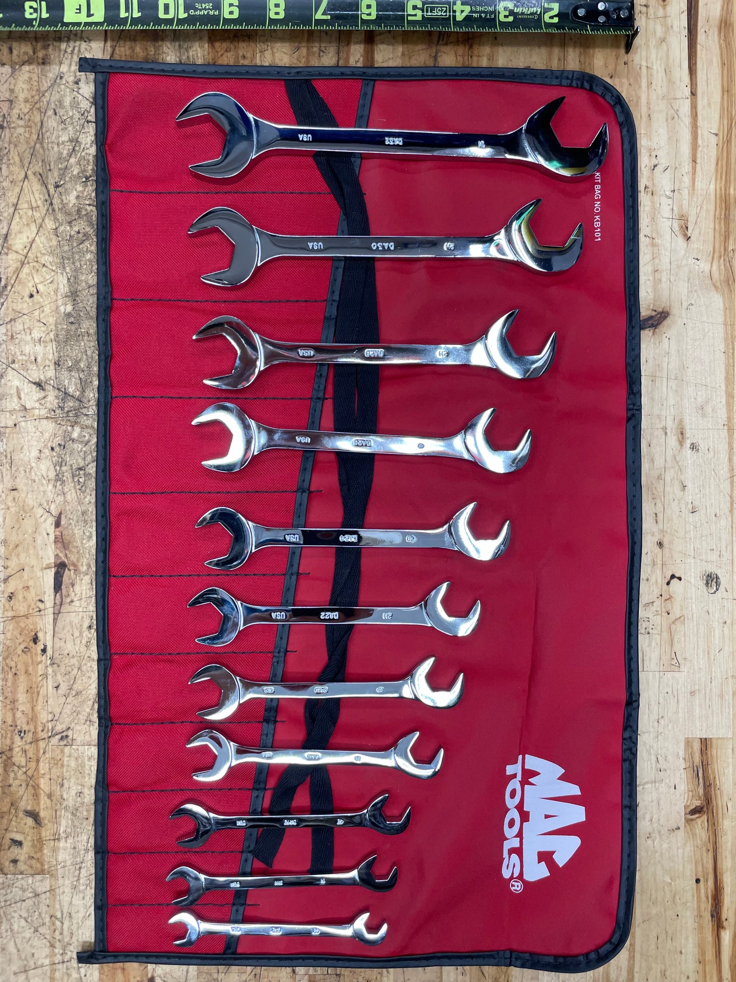 Mac Tools SAE Four Way Angle Open Wrench Set 11pc. 3/8”-1” LIKE NEW USA SDA11K