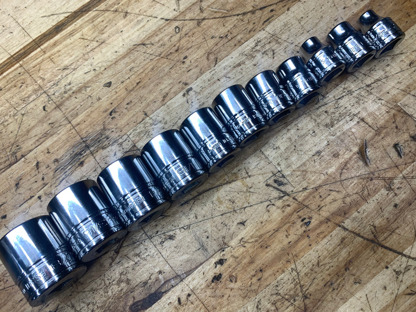 Snap On 3/8" SAE Shallow Socket Set 11pc MINT USA 211FSY
