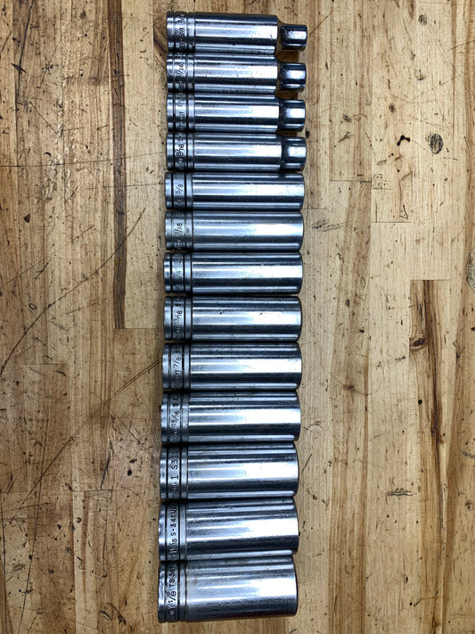 Snap On 1/2” SAE Deep Socket Set 13pc USA 313TSY