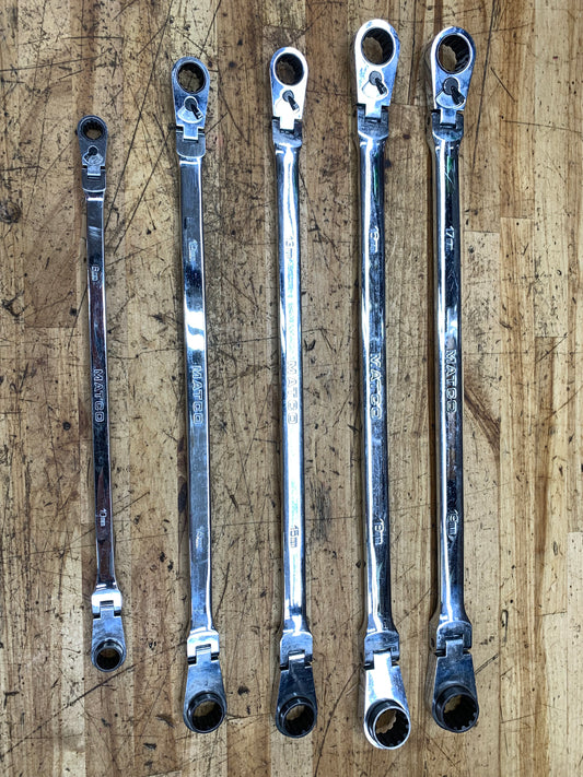 Matco Metric Long Ratcheting Flex Head Wrench Set 5pc SRFBXLM52TA