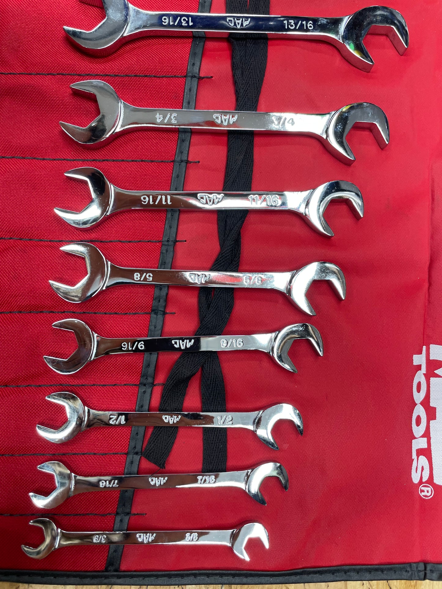 Mac Tools SAE Four Way Angle Open Wrench Set 11pc. 3/8”-1” LIKE NEW USA SDA11K