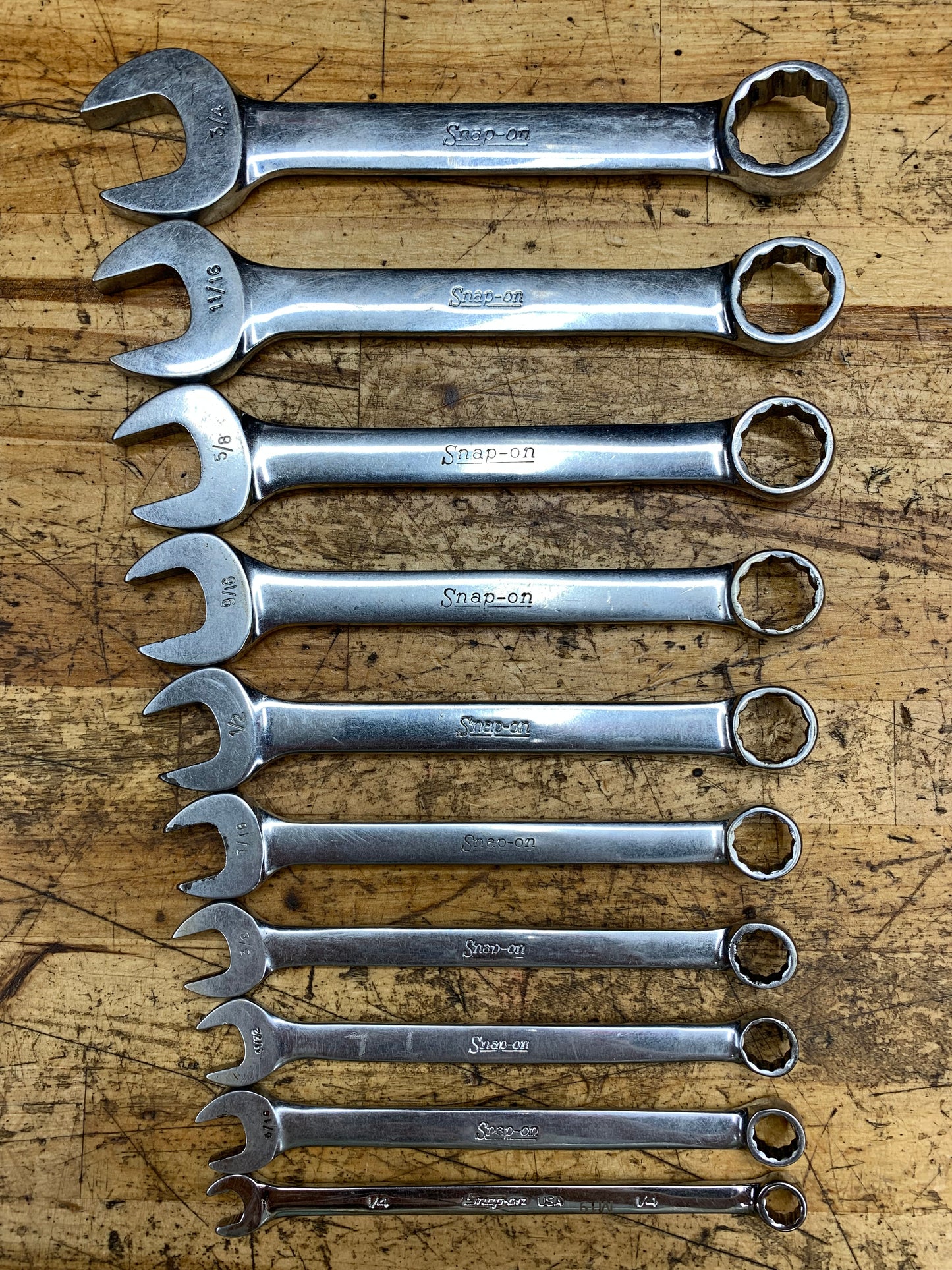 Snap On SAE Combo Short Pattern Wrench Set 10pc USA OEXS709B+1/4"