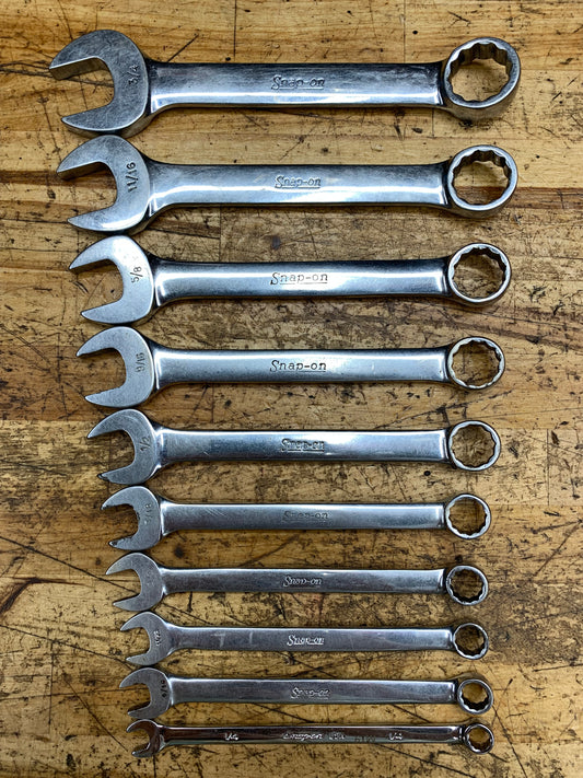 Snap On SAE Combo Short Pattern Wrench Set 10pc USA OEXS709B+1/4"