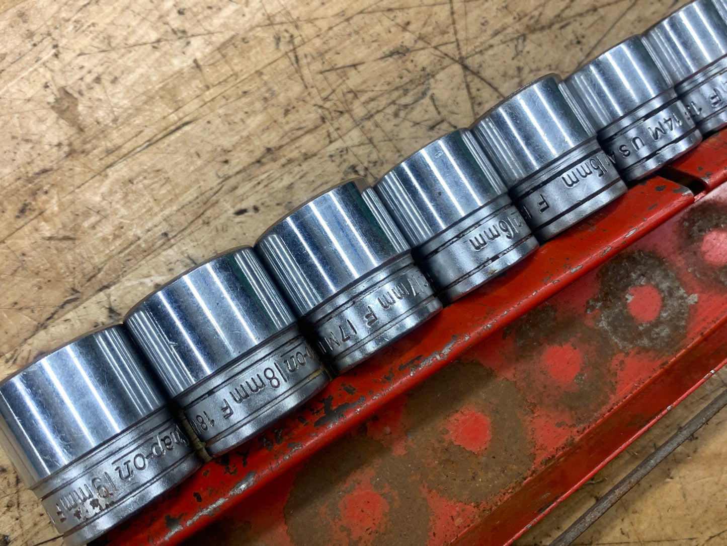 Snap On 3/8” Metric Vintage Shallow Socket Set 11pc 9-19mm 12pt USA KTA-230