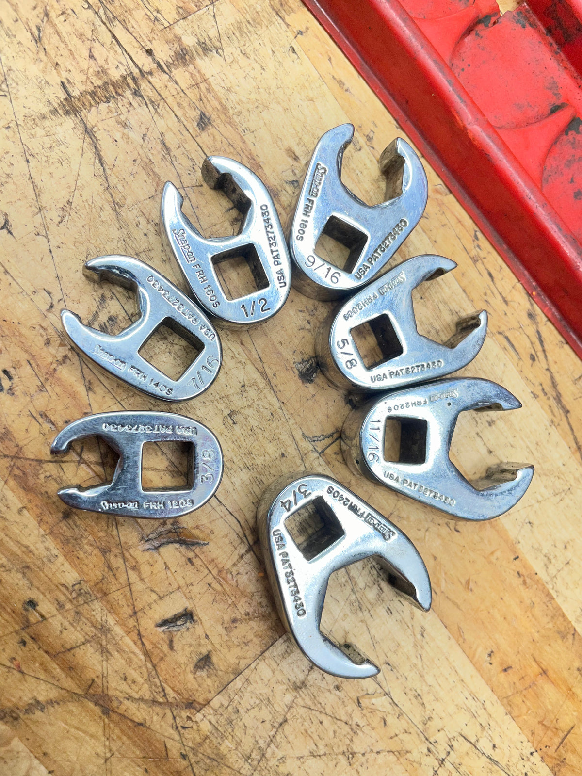 Snap On 3/8" SAE Flare Crowsfoot Socket Set 7pc  3/8"-3/4" USA 207SFRH