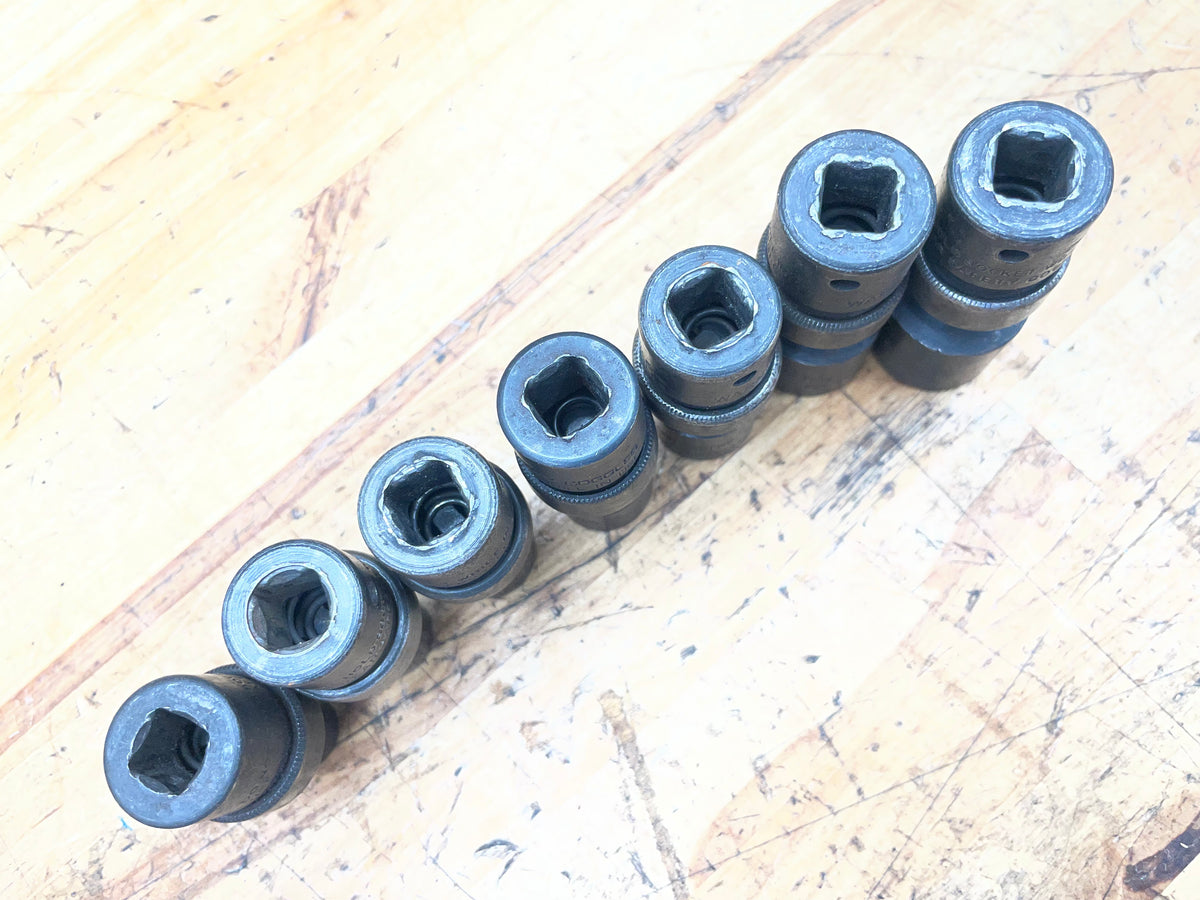 Snap On 3/8” SAE Impact Swivel Universal Impact Socket Set 3/8”-3/4” USA 207IPF