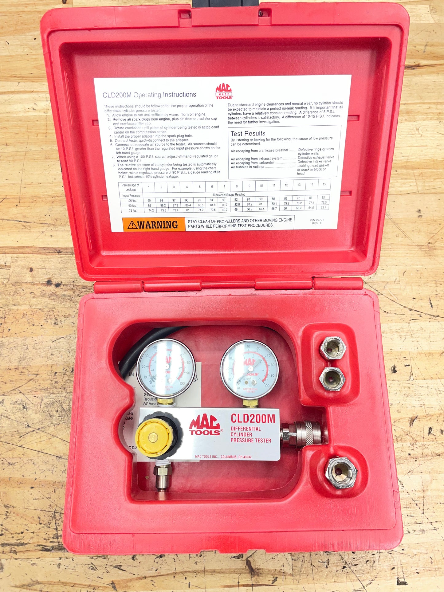 Mac Tools Leak Down Differential Cylinder Pressure Tester LIKE NEW CLD200M