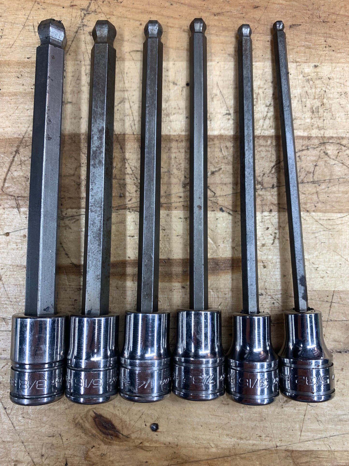 Snap On SAE Long Hex Ball End 3/8” Socket Set 6pc. USA 206EFABL