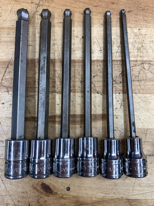 Snap On SAE Long Hex Ball End 3/8” Socket Set 6pc. USA 206EFABL