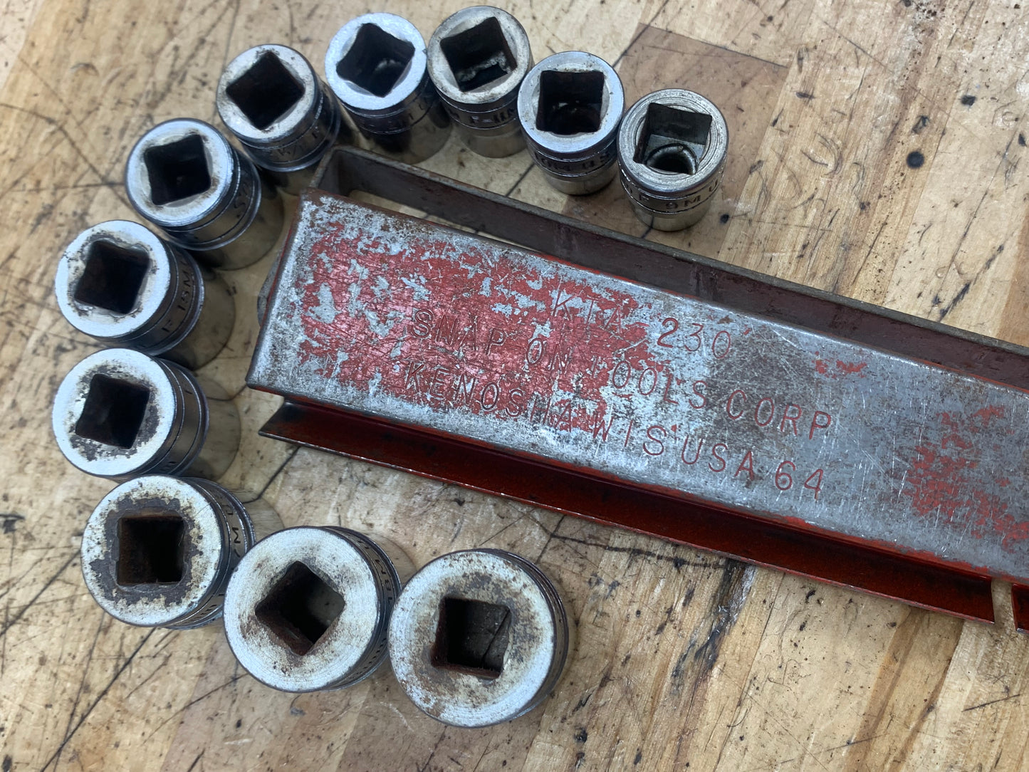 Snap On 3/8” Metric Vintage Shallow Socket Set 11pc 9-19mm 12pt USA KTA-230