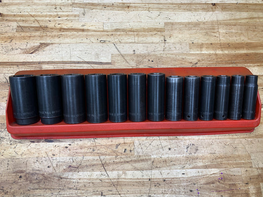 Snap On 1/2" SAE Impact Deep Socket Set 13pc USA 313SIMA