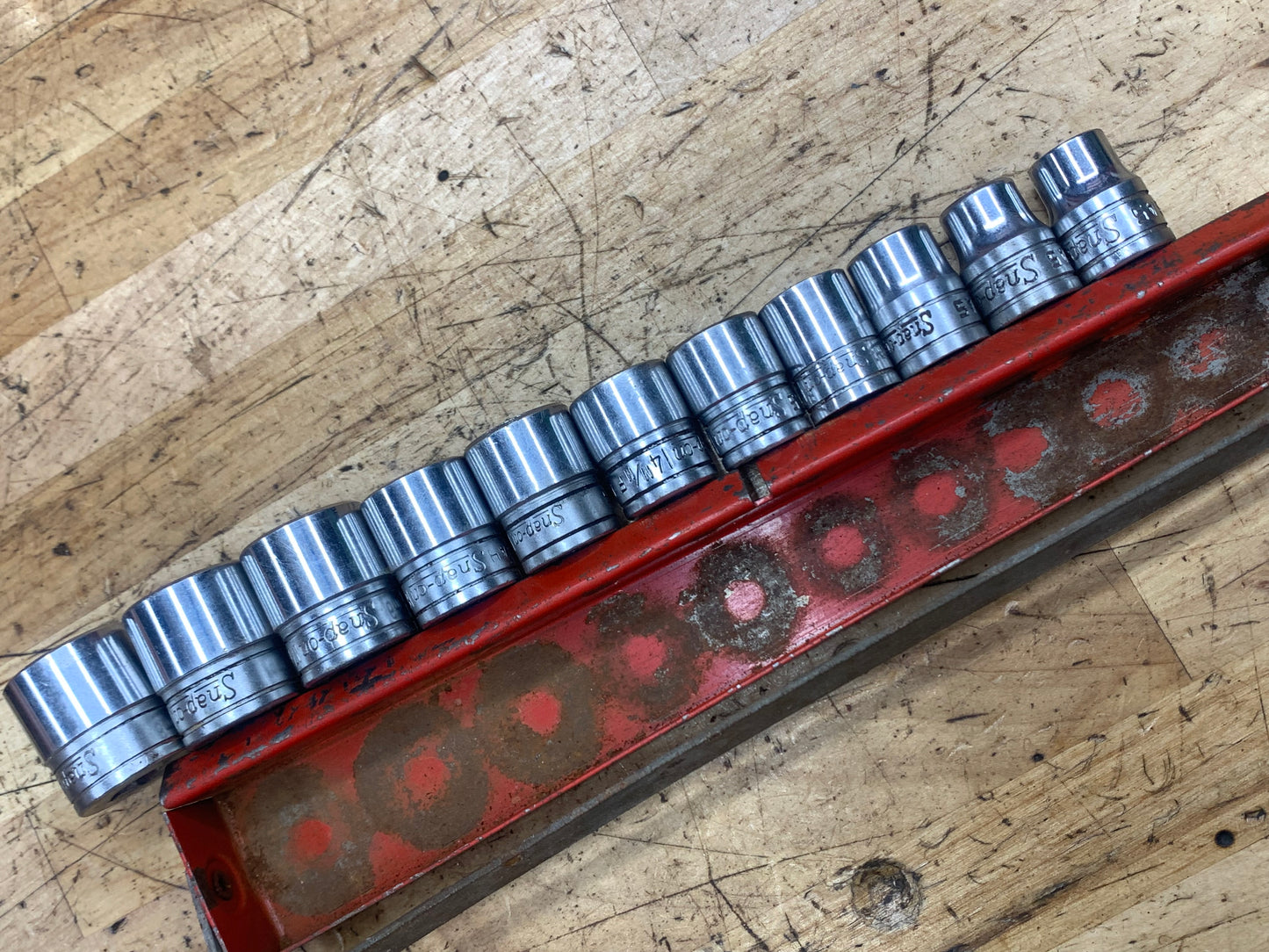 Snap On 3/8” Metric Vintage Shallow Socket Set 11pc 9-19mm 12pt USA KTA-230