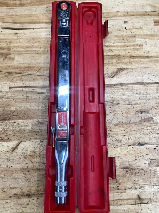 Snap On 1/2” Torque Wrench 50-250 ft lb. Click Style USA TQFR250