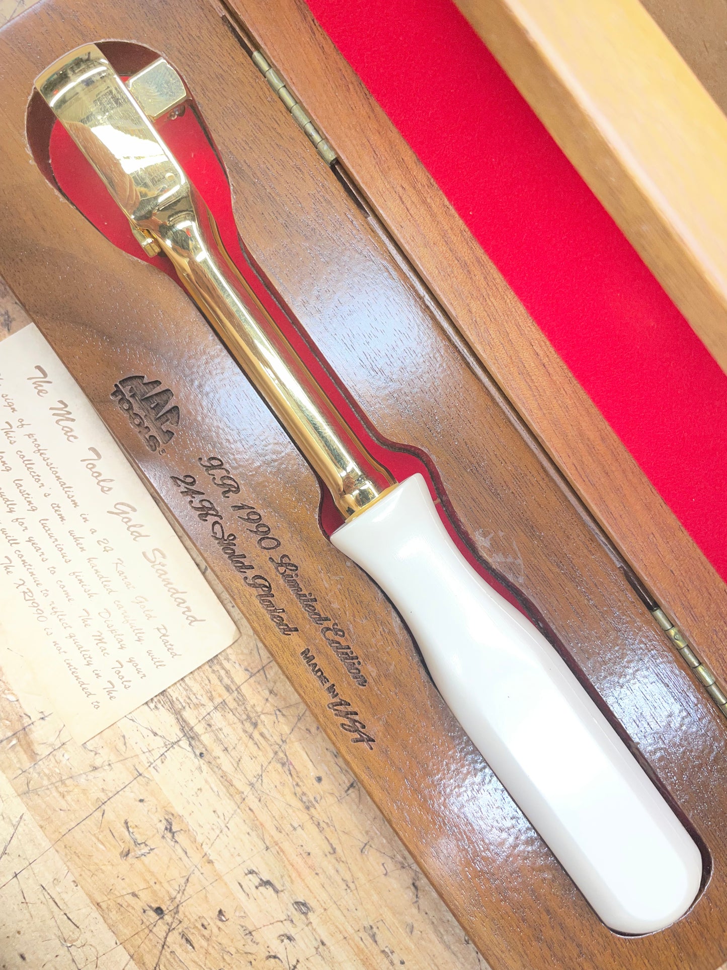 Mac Tools 1990 Limited Edition 24k Gold Plated Pearl Handled Ratchet USA XR1990