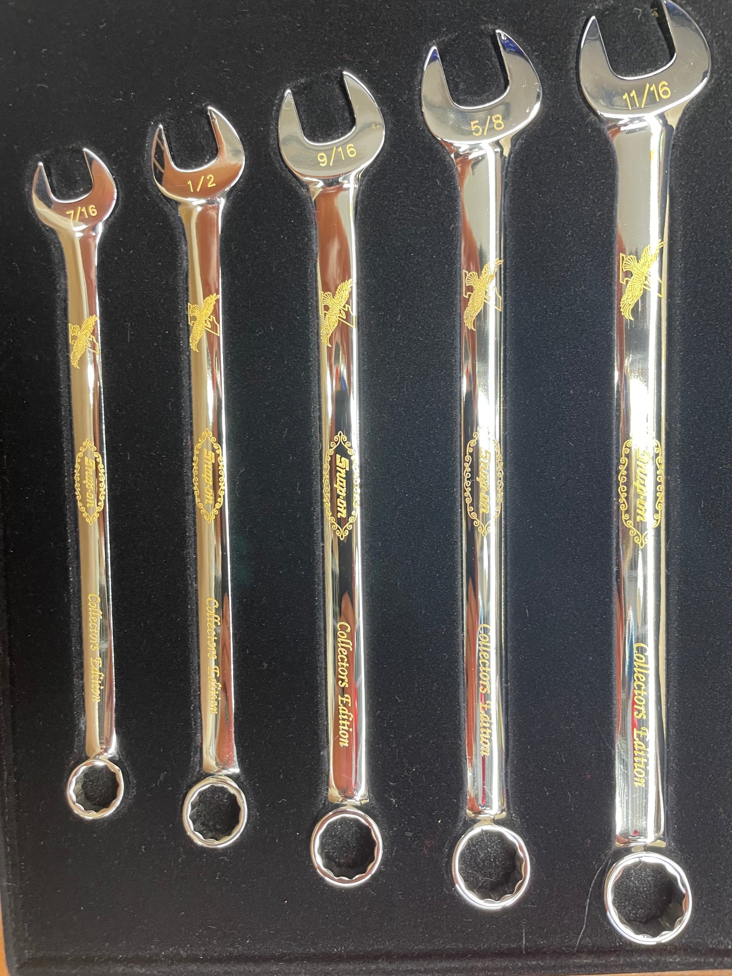 Snap On Collector Wrench Series 24K Gold Engraved SAE Combo Wrench Set 5pc USA