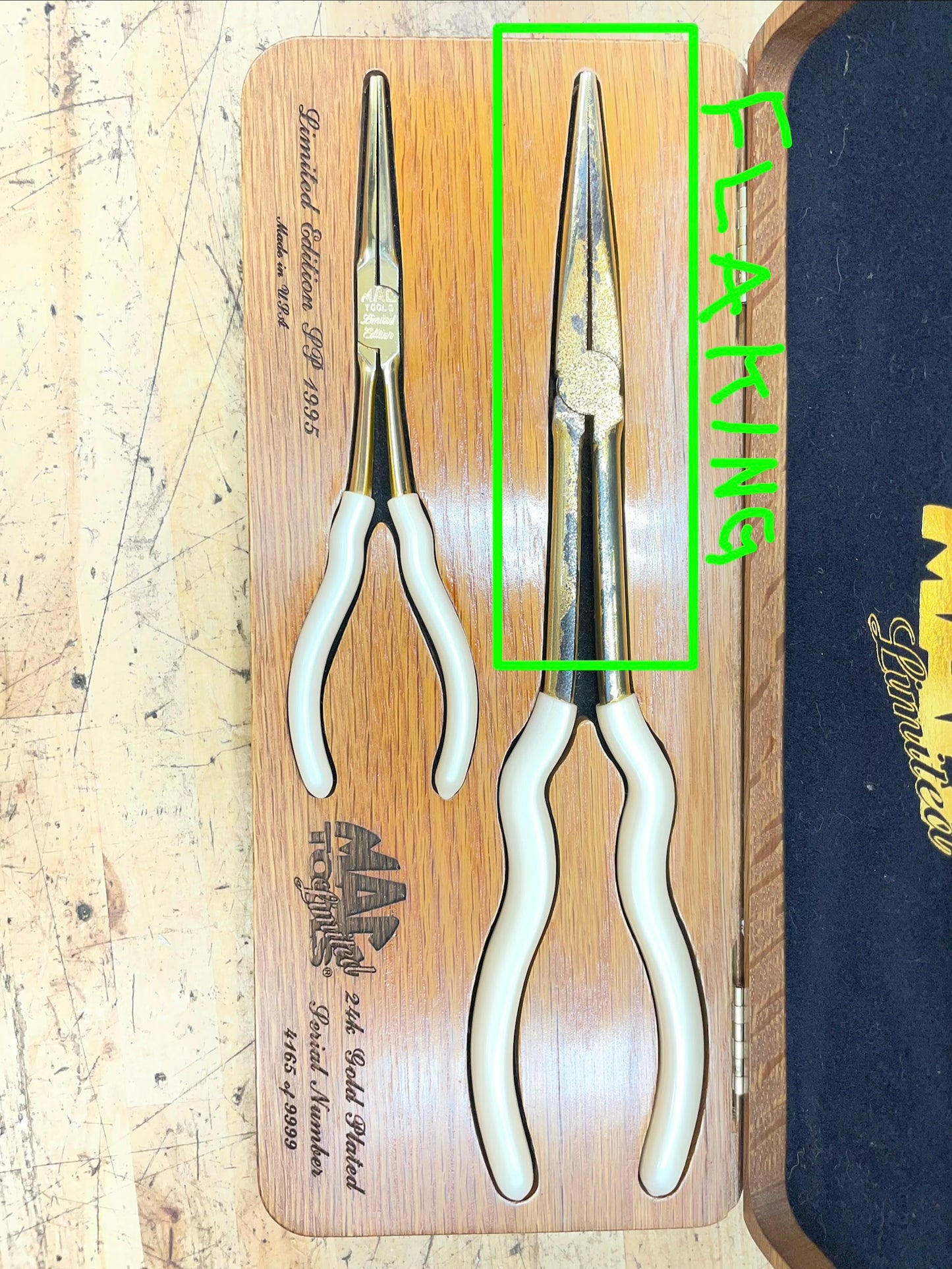 Mac Tools 1995 Limited Edition 24k Gold Plated Needle Nose Plier Set USA 4,195/9,999 SP1995