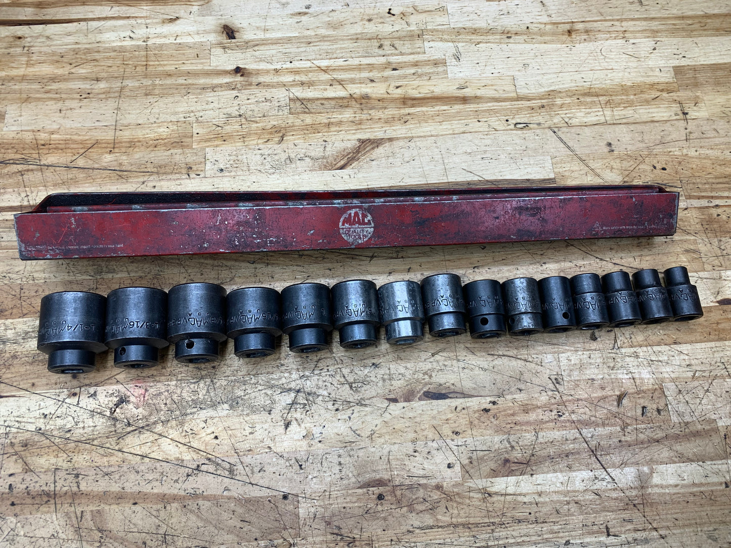 Mac Tools 1/2” SAE Impact Shallow Socket Set 15pc W/ Tray USA SVP156BRPT