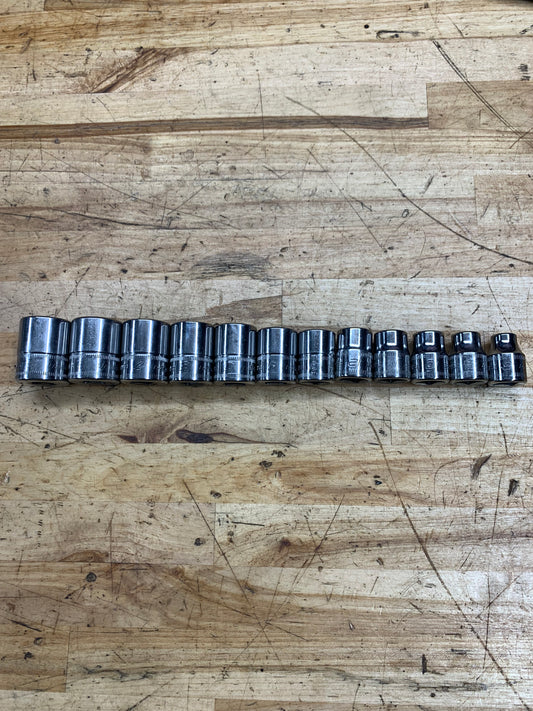 Snap On 3/8” Metric 12pc Shallow Socket Set 8-19mm USA 212FSMY