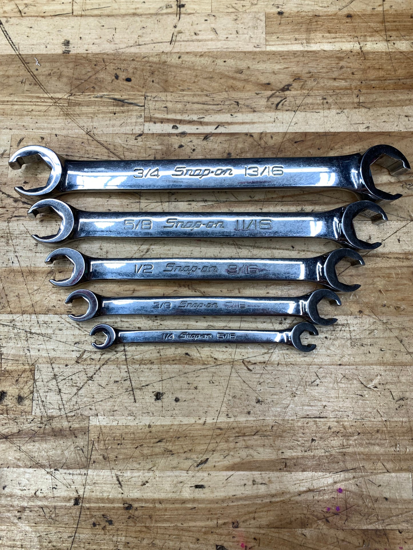 Snap On SAE Flare Wrench Set 5pc USA 1/4"-13/16" RXFS605B