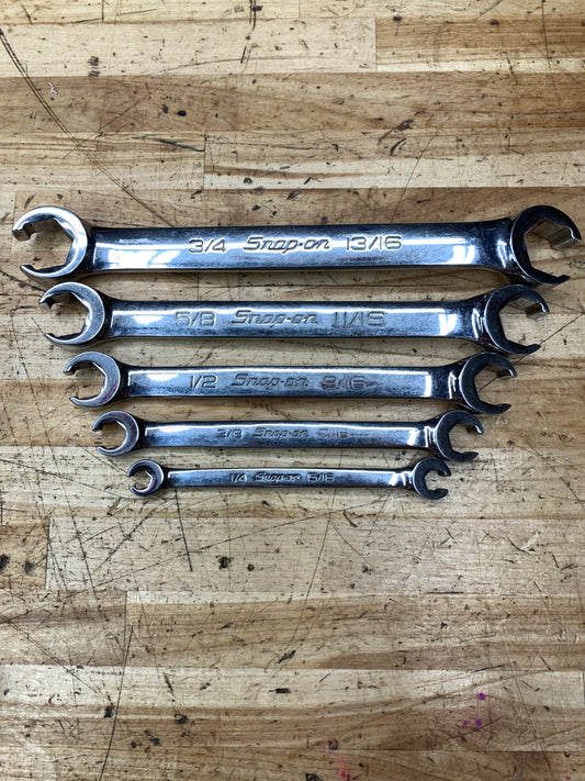 Snap On SAE Flare Wrench Set 5pc USA 1/4"-13/16" RXFS605B