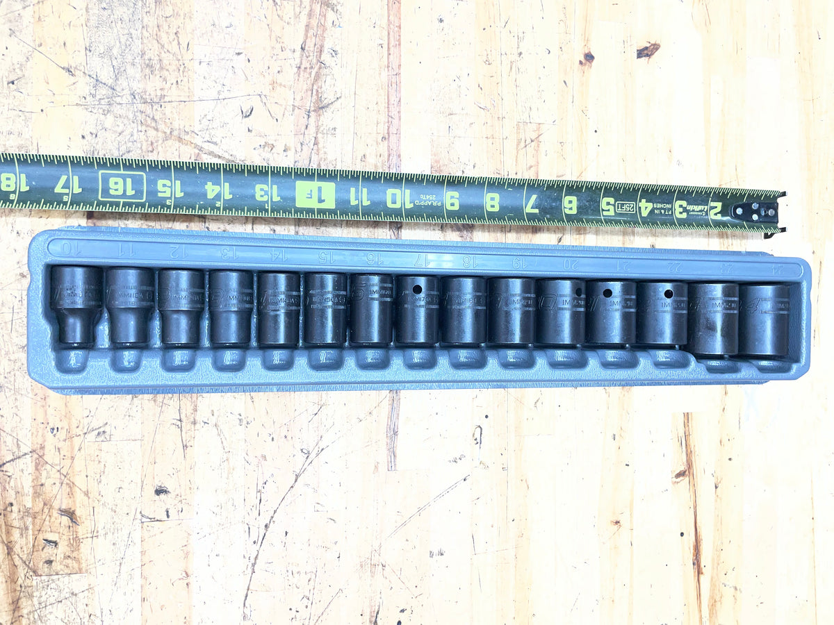 Snap On 1/2” Metric Impact Shallow Socket Set 15pc. 10-24mm LIKE NEW USA 315IMMYA