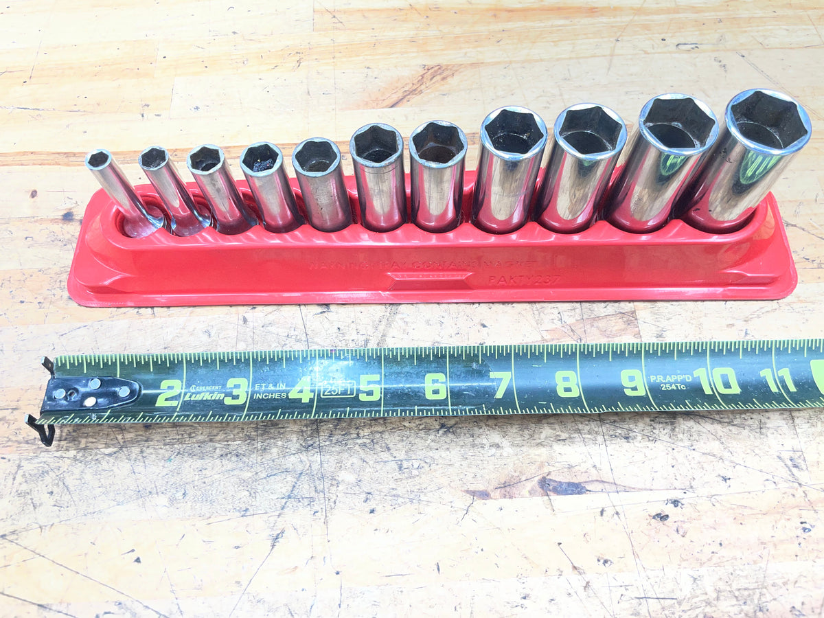 Snap On 3/8” SAE Deep Socket Set 11pc 1/4"-7/8" USA 211SFSY