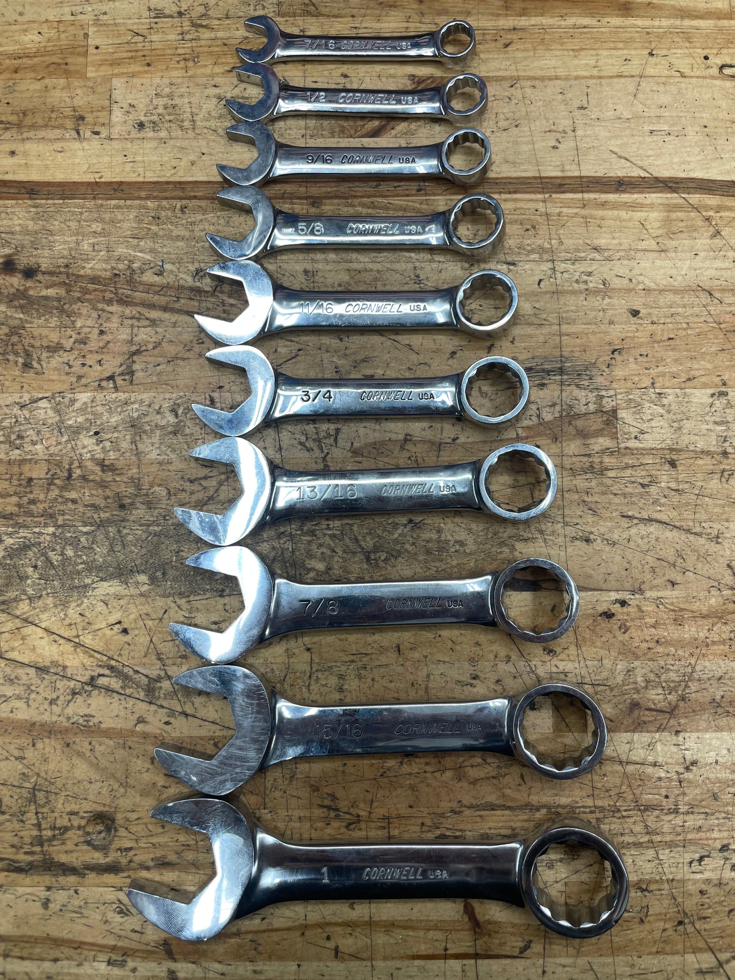 Cornwell SAE Stubby Combo Wrench Set 10pc 7/16”-1” USA WCXS110ST