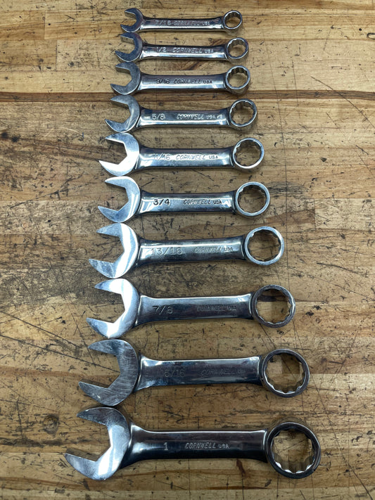 Cornwell SAE Stubby Combo Wrench Set 10pc 7/16”-1” USA WCXS110ST